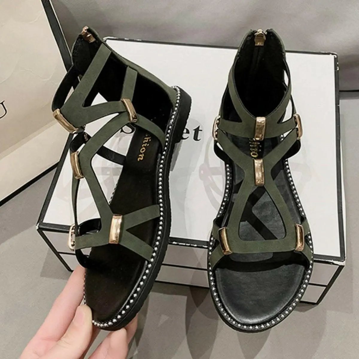 Chic open-toe flat sandals with zipper - Love Salve